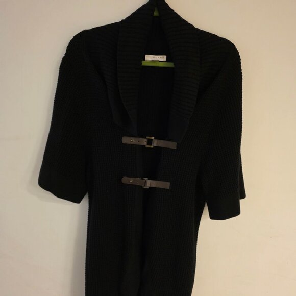 Women’s Black Knit Short-Sleeve Cardigan with Belt - Picture 3 of 6